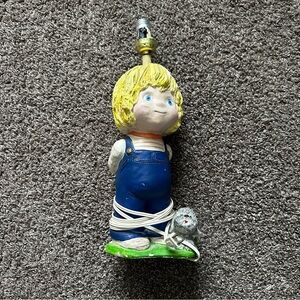Vintage 1970s Ceramic Boy & Dog Table Lamp Storybook Cottagecore Folk Art READ